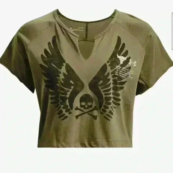 Under Armour Tops - NWT Under Armour Women's Project Rock Wings Army Green Workout Loose Top Size L
